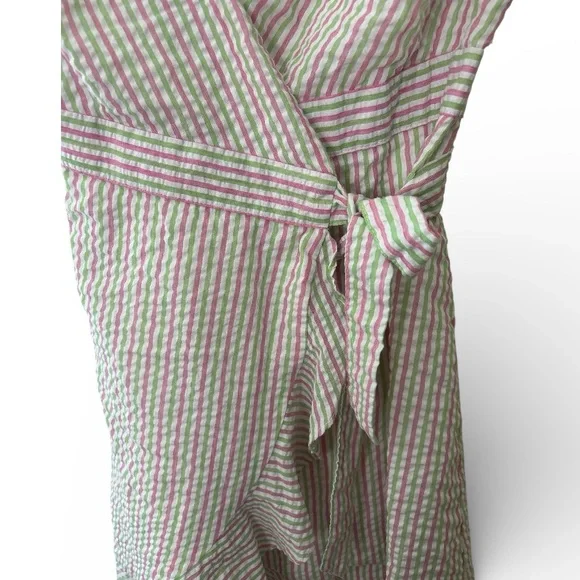 NWOT Draper James RSVP XS Pink Green Striped Seersucker Puff Sleeve Wrap Dress - Picture 5 of 14